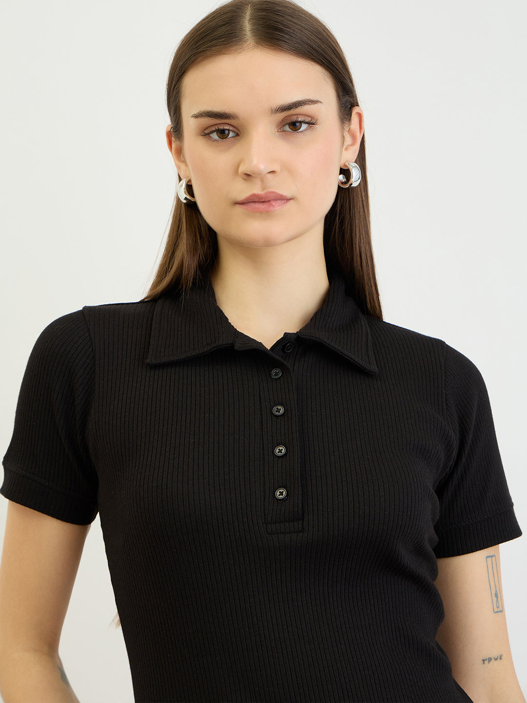 Black Rib Polo Neck Tshirt