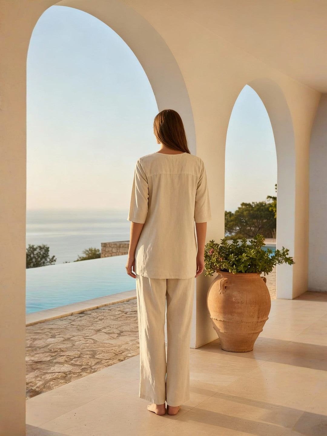 Cotton Embroidered Tunic With Palazzos Co-Ords Set