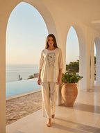 Cotton Embroidered Tunic With Palazzos Co-Ords Set