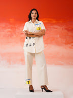 Zummer Hand-Painted Cotton Co-Ord Set with Shirt & Trousers – Off White, Cream & Multi