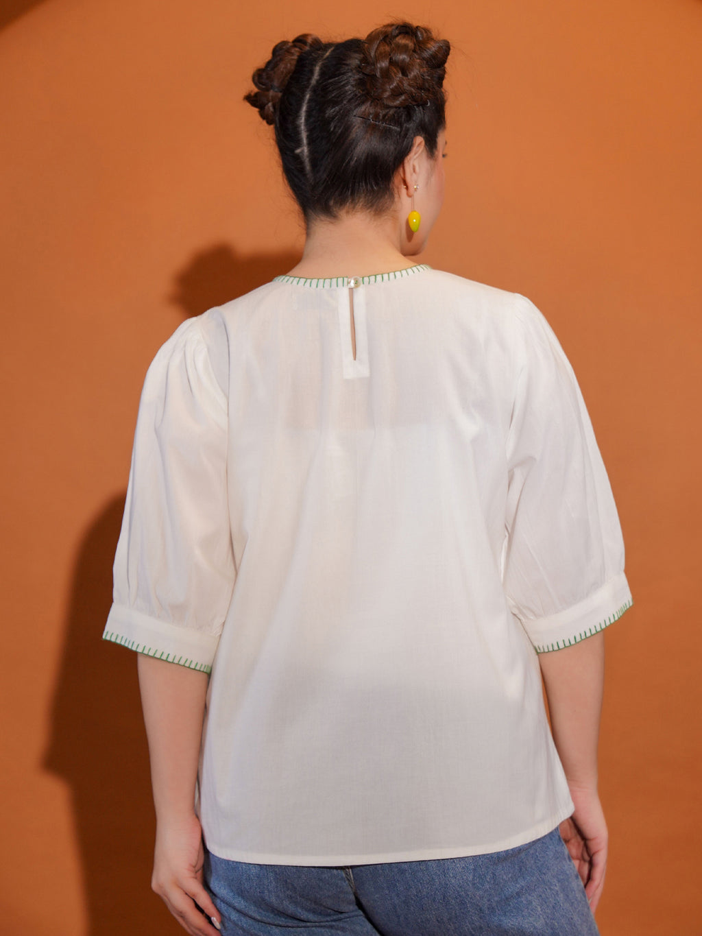 Cotton Colourblocked White Top