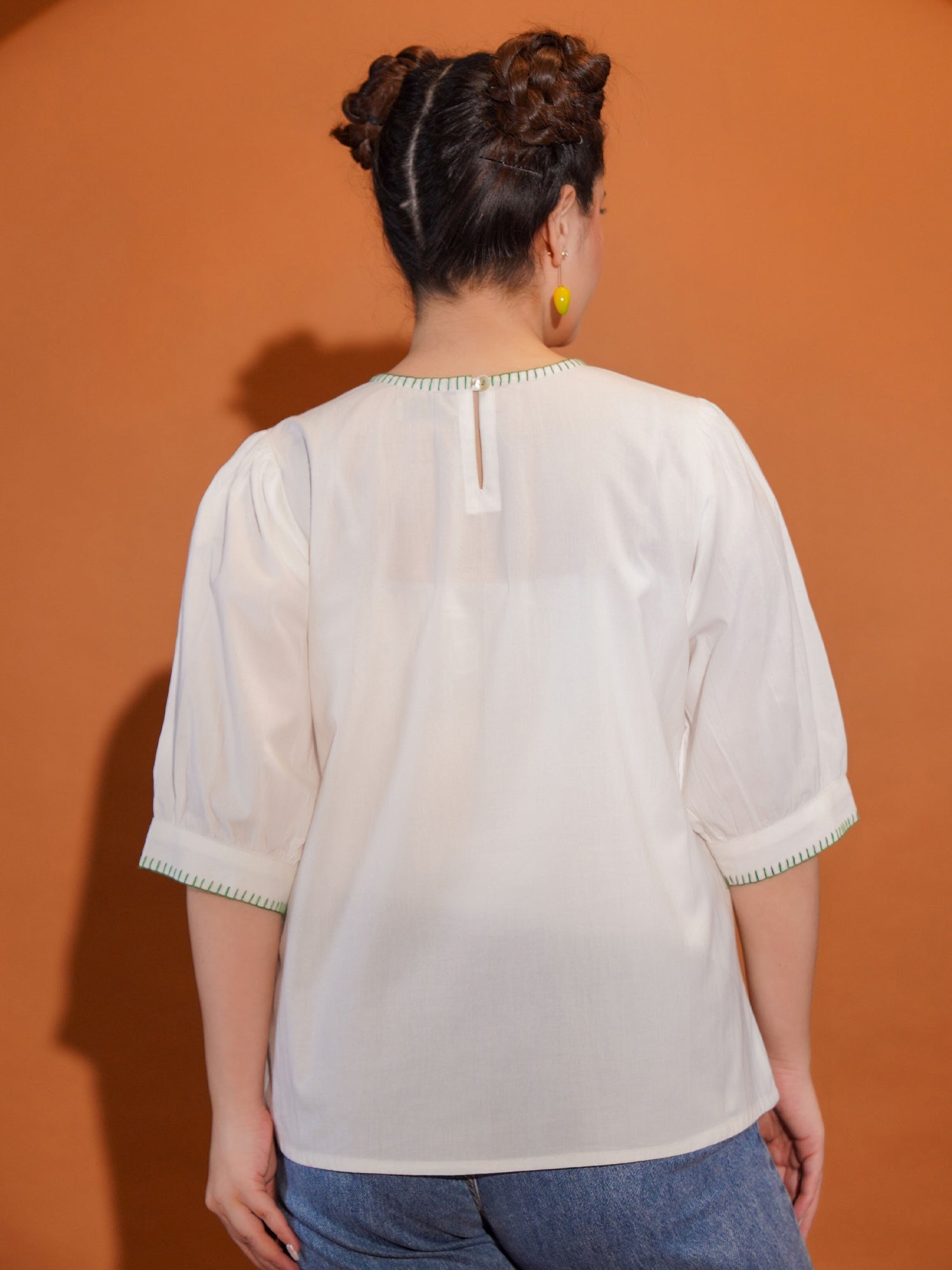 Cotton Colourblocked White Top