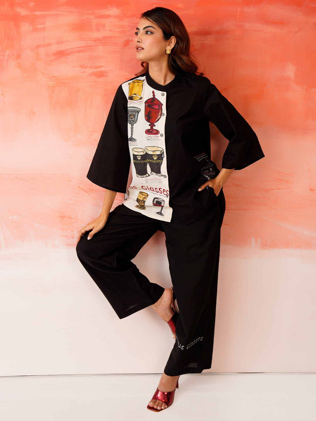 Cotton Hand Painted Shirt With Trouser Co-Ords Set