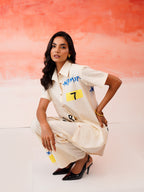 Zummer Hand-Painted Cotton Co-Ord Set with Shirt & Trousers – Off White, Cream & Multi