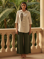 Zummer Women Off White Embroidered Cotton Co-Ord Set