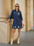 Zummer Blue Embroidered Denim Dress