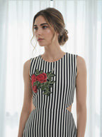 White and Black striped cut - out dress