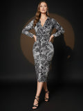 Black Satin Paisley Printed Shirt Dress