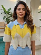 Seamless cotton knitted Chevron Crop Top With Skirt Co-Ords Set