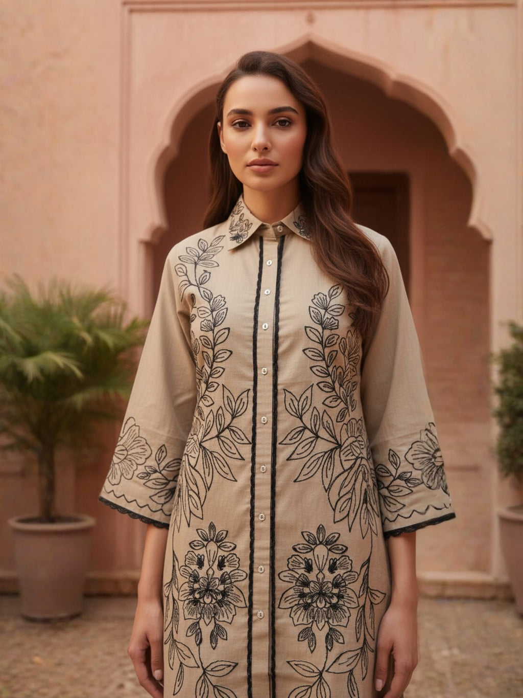 Cotton Embroidered Shirt With TrouserCo-Ords Set