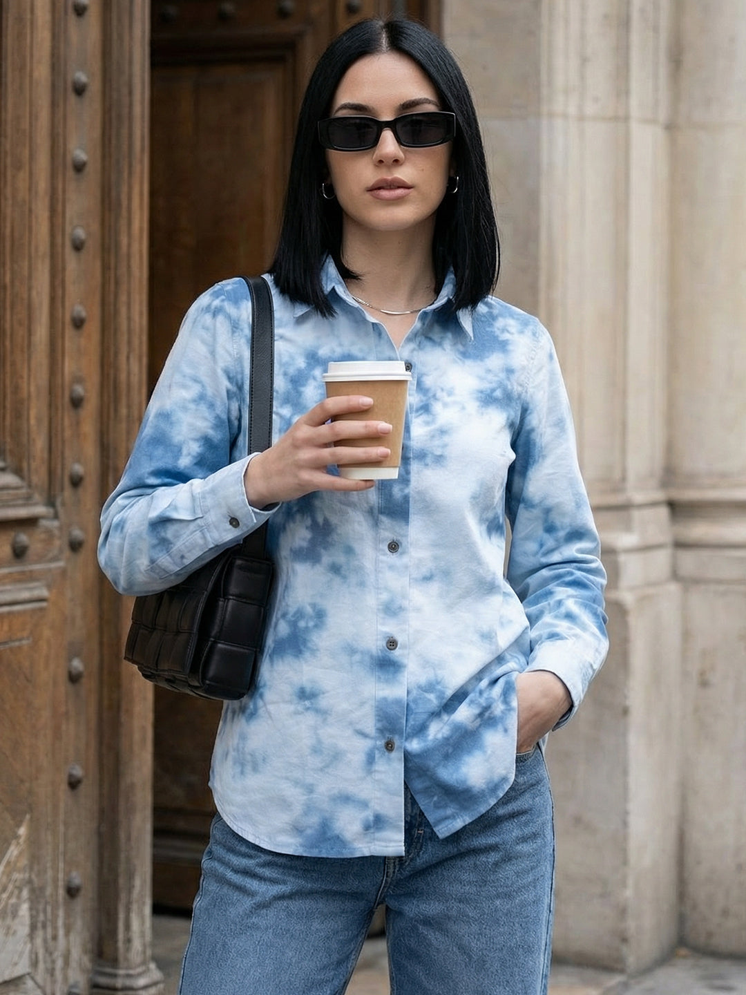 Zummer Women Blue Tie-Dye Cotton Shirt