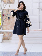 Cotton Floral Colourblocked Shirt Dress