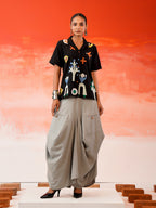 Zummer Embroidered Cotton Co-Ord Set with Shirt & Skirt – Black, Charcoal & Grey
