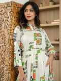 Rayon Off white Printed Fit And Flare Maxi Dress