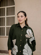 Zummer Hand-Painted Cotton Co-Ord Set with Shirt & Trousers – Olive, Grey & Beige