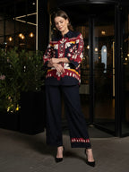 Navy Blue Floral Hand Print Shirt & Trouser Co-Ord Set