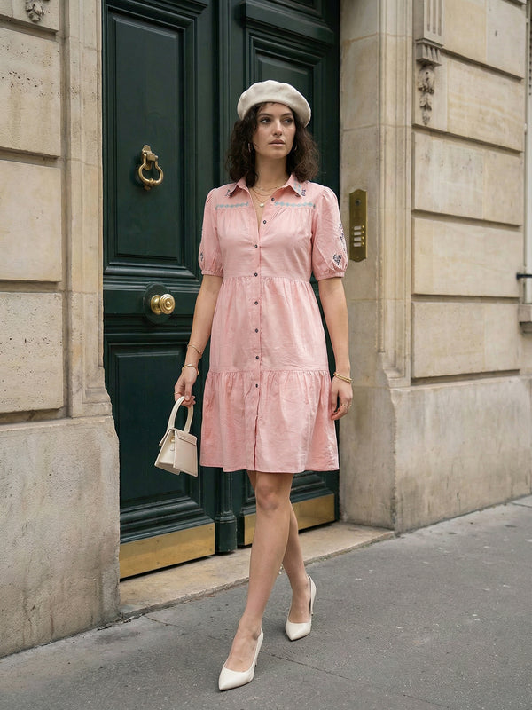 Zummer Embroidered Shirt Dress – Peach