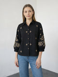 Zummer Black, Charcoal &amp; Beige Embroidered Cotton Shirt