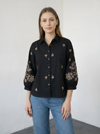 Zummer Black, Charcoal &amp; Beige Embroidered Cotton Shirt