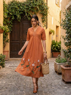 Zummer Women Floral Cotton Empire Midi Dress