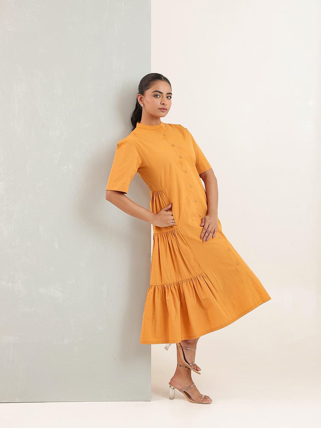 Zummer Mustard Cotton Shirt Dress
