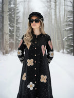 Zummer Cotton Black Geometric Embroidered Midi Dress