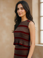 Seamless cotton knitted striped Crop Top With Skirt Co-Ords Set