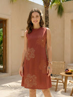 Zummer Rust Cotton Embroidered A-Line Dress