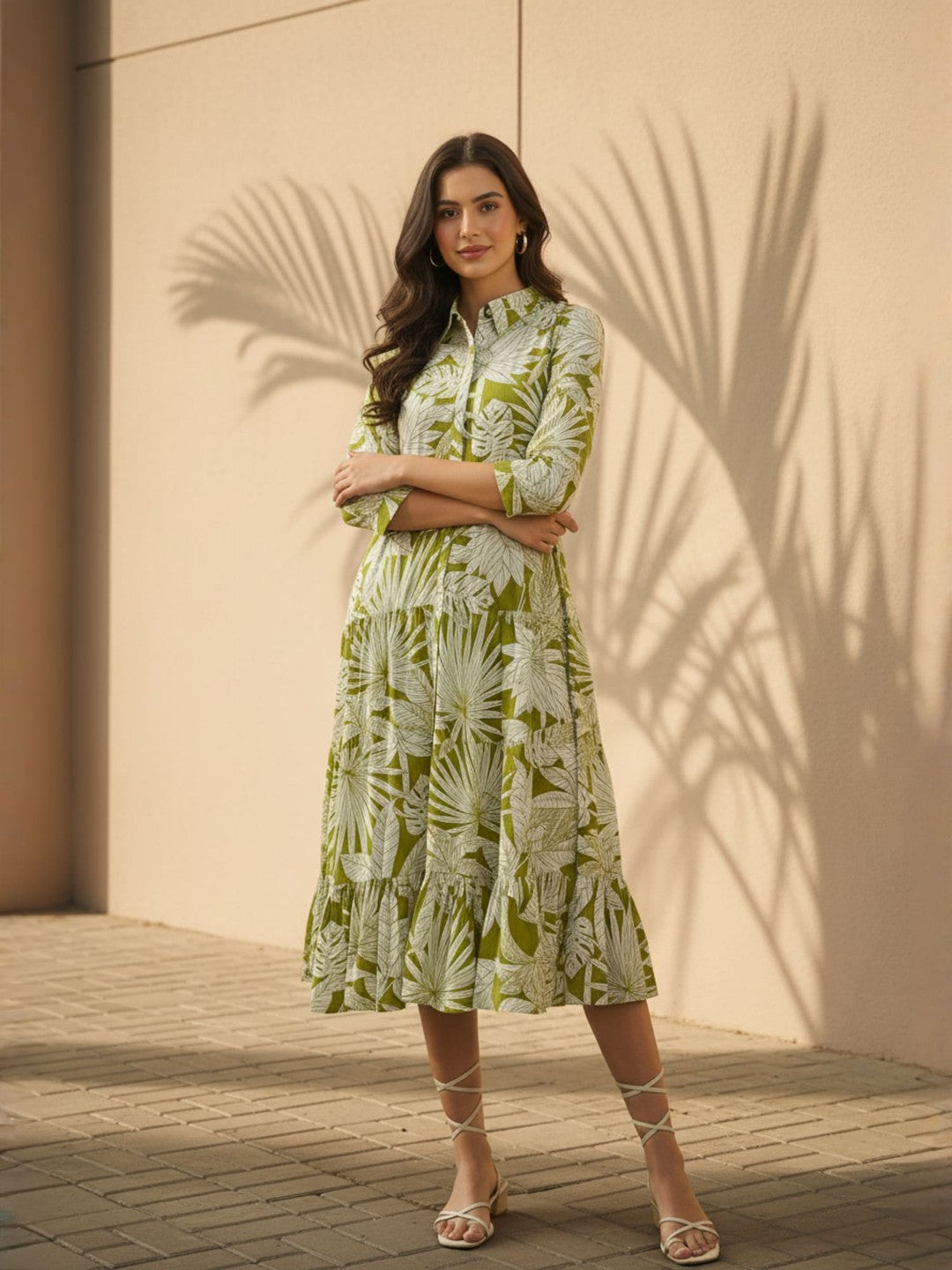 Tropical Print Fit & Flare Midi Dress