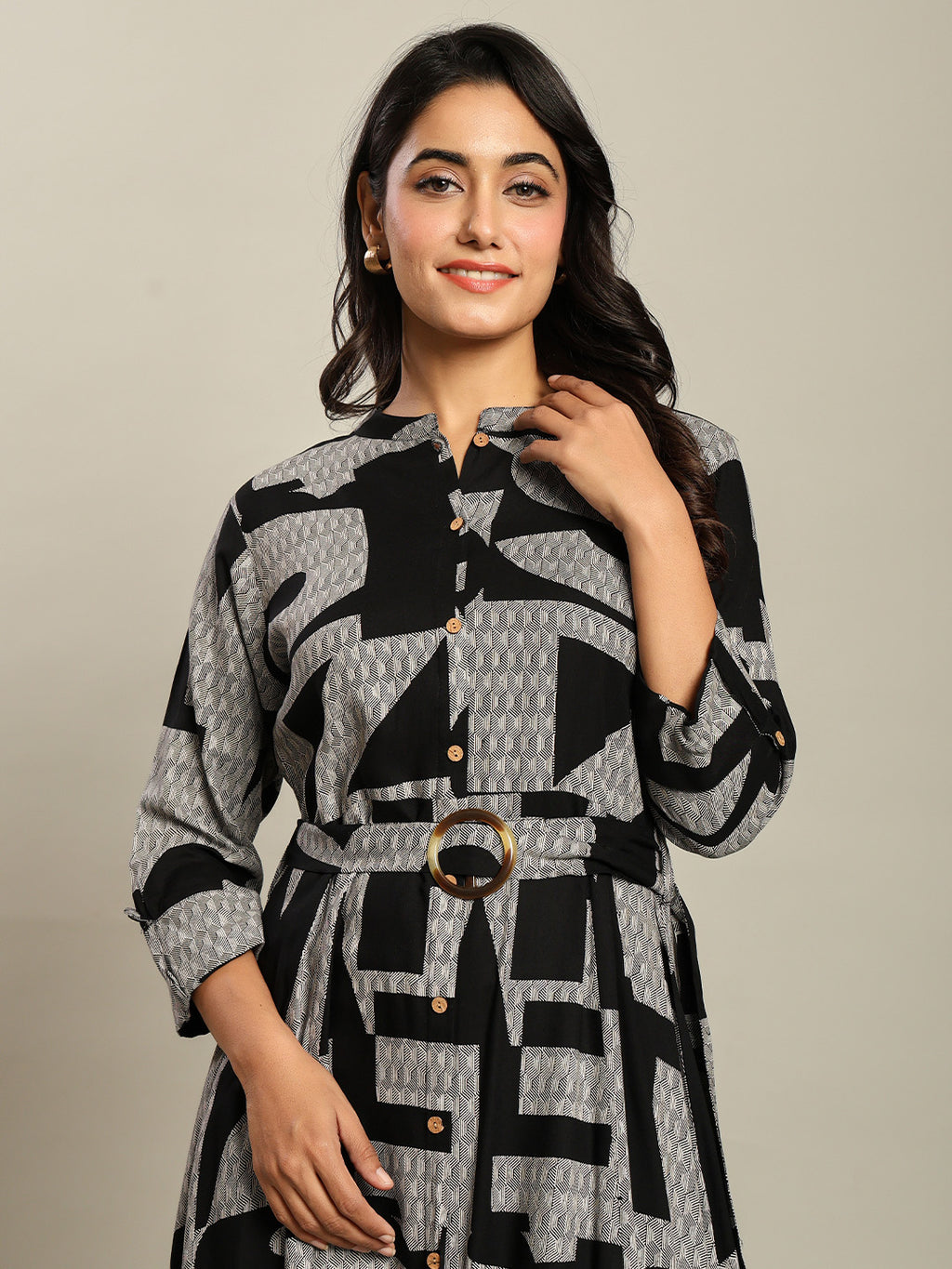 Rayon Printed Fit And Flare Midi Dress