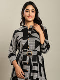 Rayon Printed Fit And Flare Midi Dress