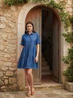 Light Blue Denim Front Button Mini Dress