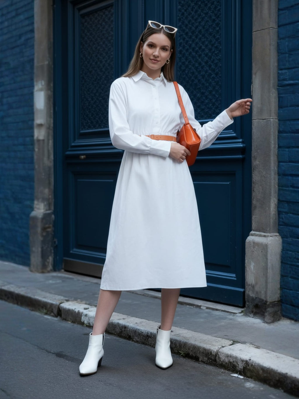 White Poplin Shirt Midi Dress