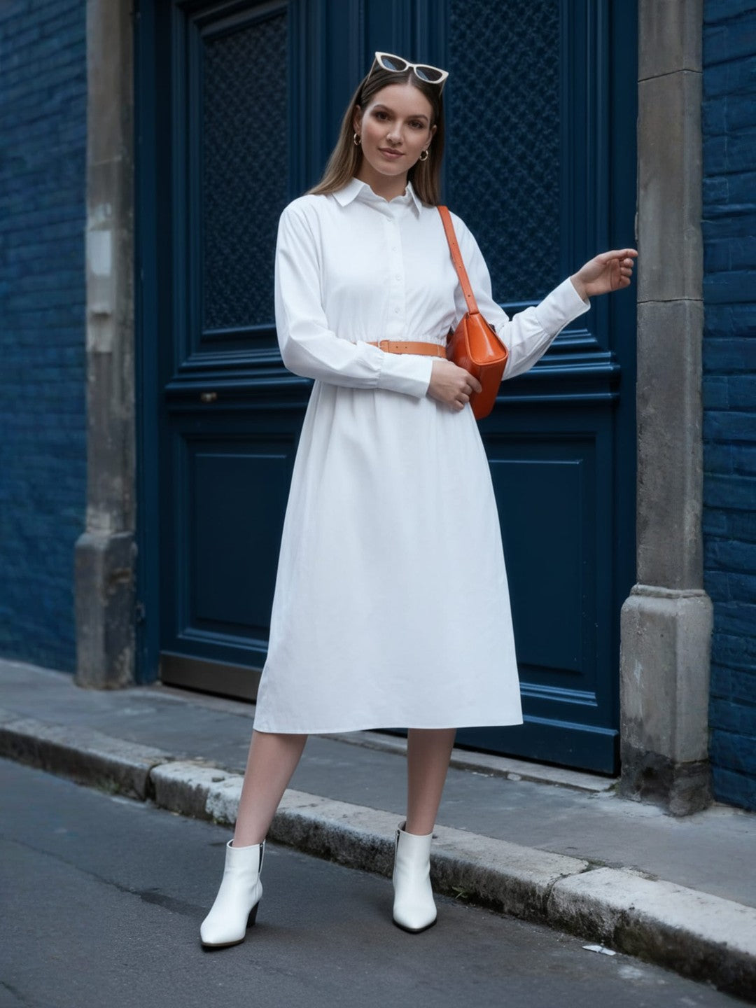 White Poplin Shirt Midi Dress
