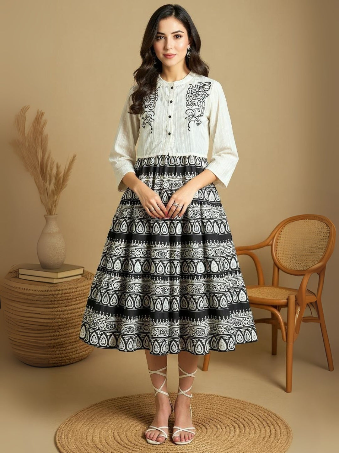 Fit And Flare Midi Dress with Embroidered Jacket