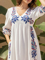 white Embroidered Empire Midi Dress