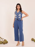 Zummer Women Blue Embroidered Cotton Co-Ord Set