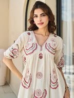 Cotton Embroidered  Puff Sleeve Short Dress