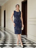 Zummer Navy Blue Cord Work A-Line Dress