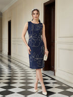 Zummer Navy Blue Cord Work A-Line Dress