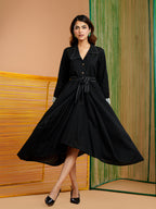 Zummer Black Solid Belted Dress