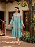 Zummer Sea Green Embroidered Midi Dress