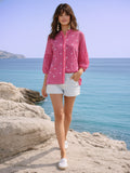 Zummer Women Pink Striped Embroidered Cotton Shirt