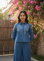 Denim Embroidered Shirt With TrouserCo-Ords Set