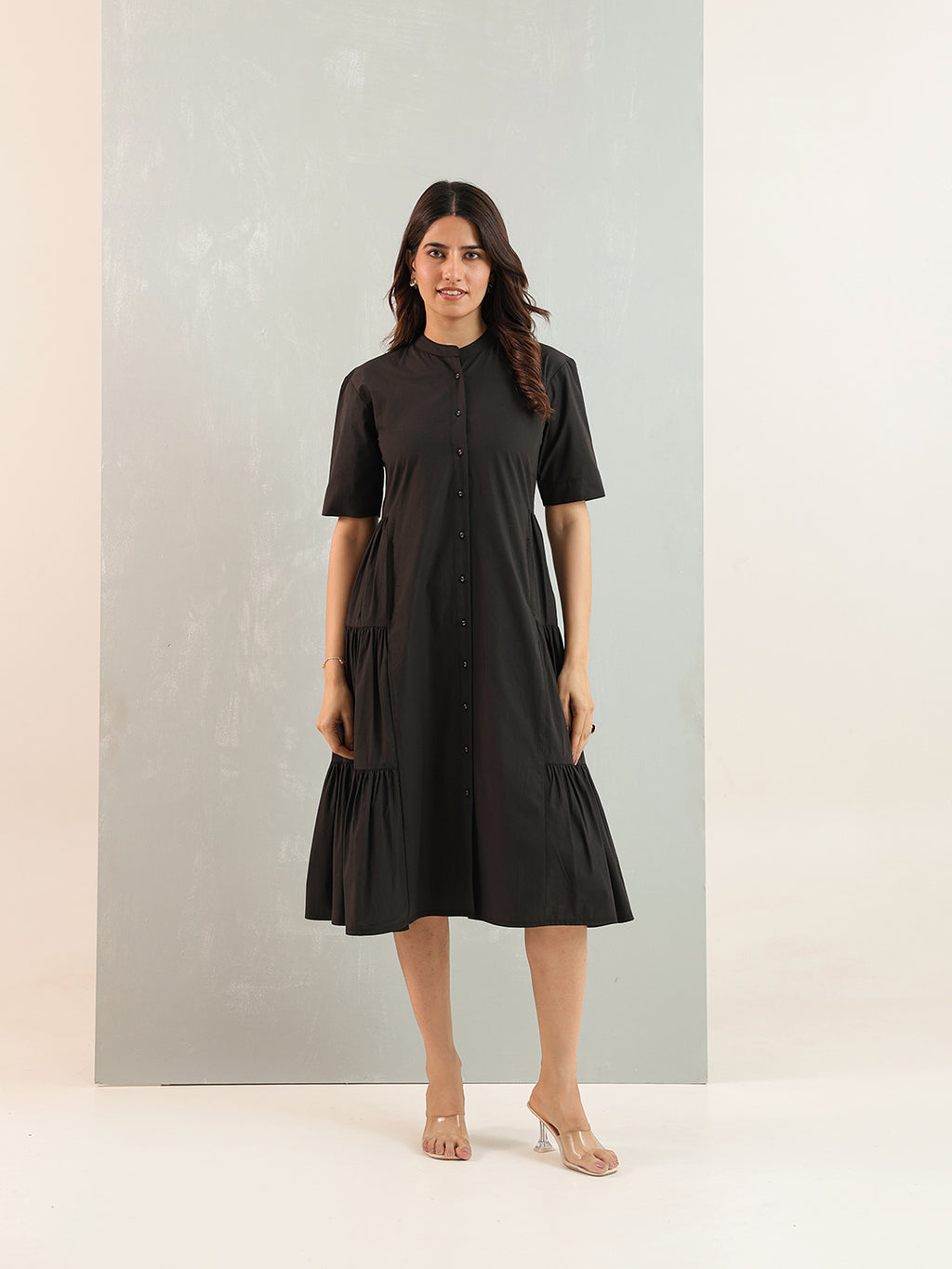Zummer Black Cotton Shirt Dress
