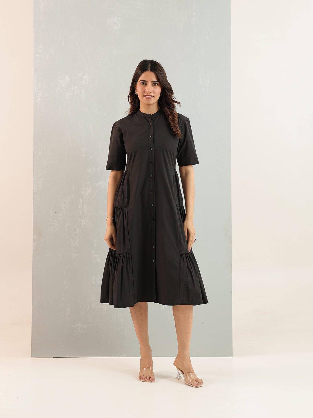 Zummer Black Cotton Shirt Dress