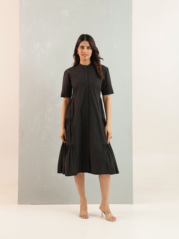 Zummer Black Cotton Shirt Dress