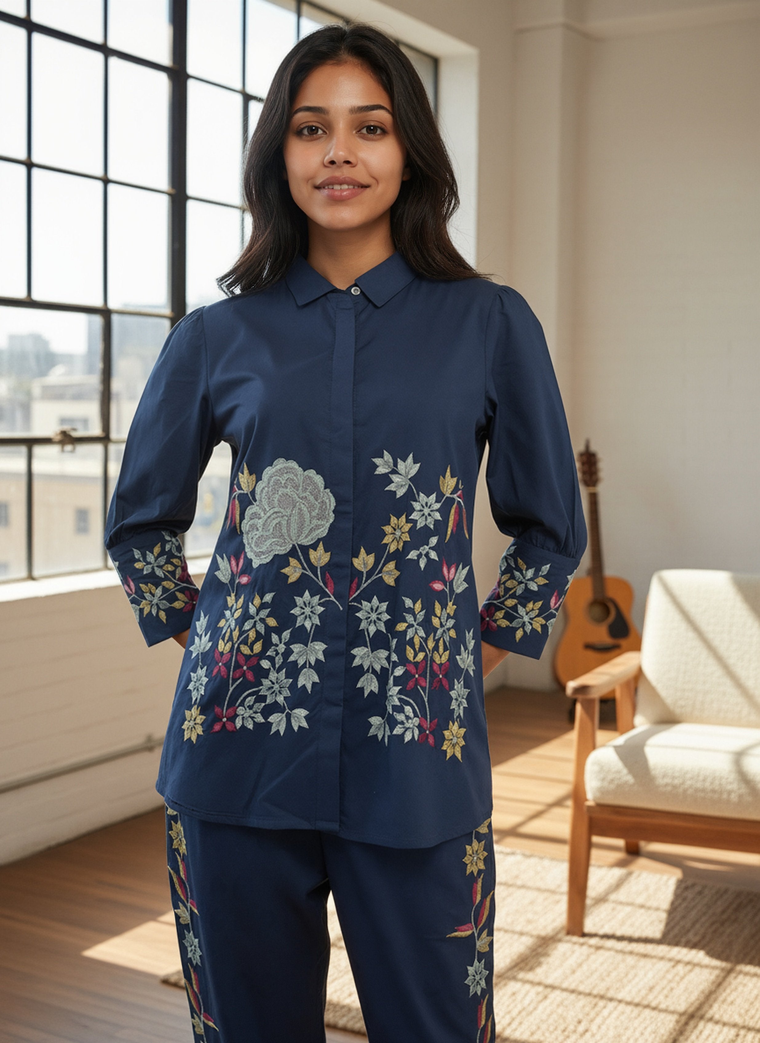 Cotton Embroidered Shirt With TrouserCo-Ords Set