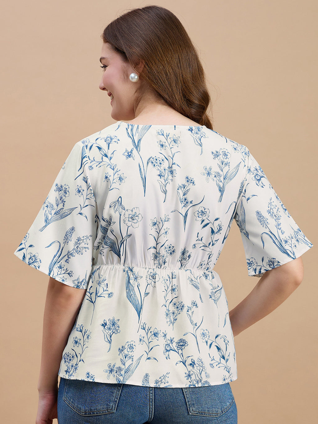 Polyester Floral Printed Off White Top