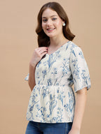 Polyester Floral Printed Off White Top